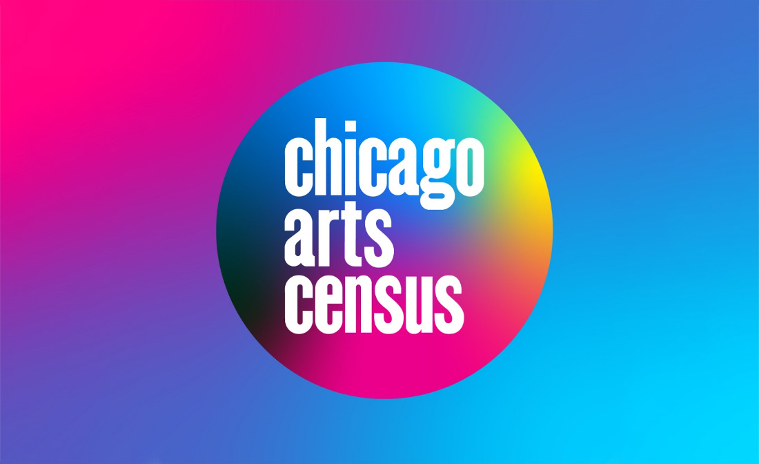 A coloful circle with text saying chicago arts census