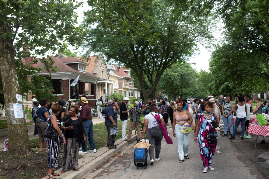 People in the street at a block party